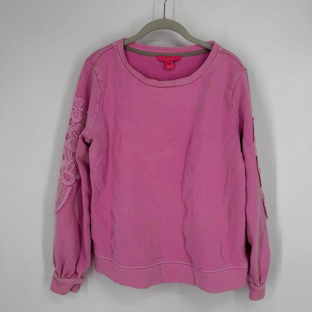 Lilly Pulitzer sweatshirt womens large L pink embroidered athleisure preppy